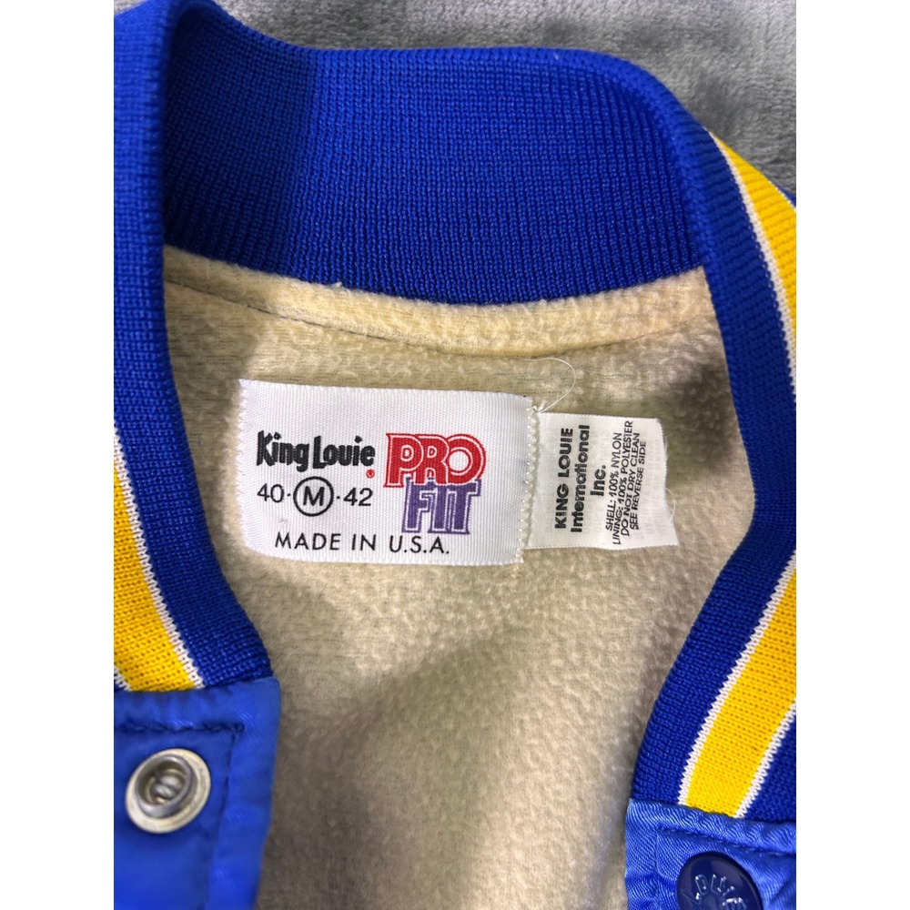 Vintage US Navy Satin Bomber Jacket Mens Blue Yellow King Louie Pro Fit - Picture 5 of 11